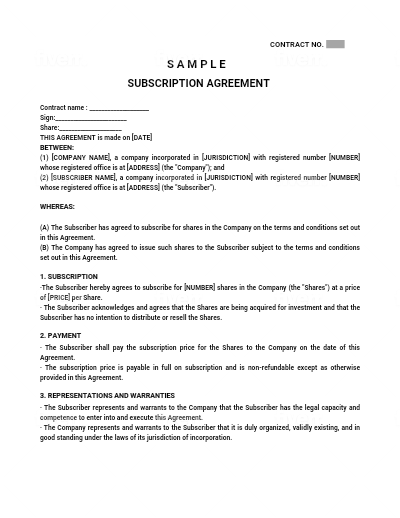 Subscription Agreement Template