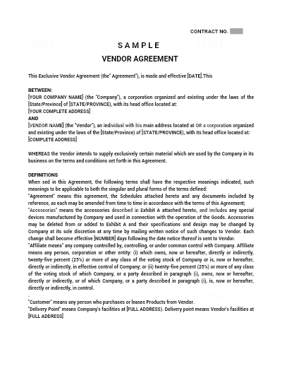 Vendor Agreement Templates