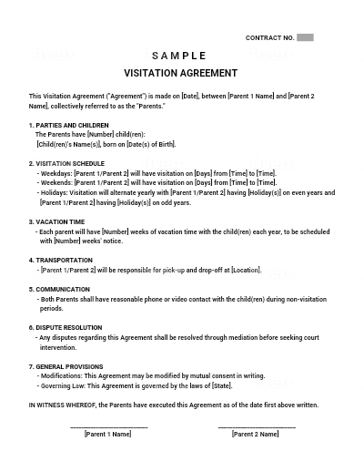 Visitation Agreement Template