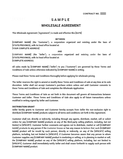 Wholesale Agreement Template