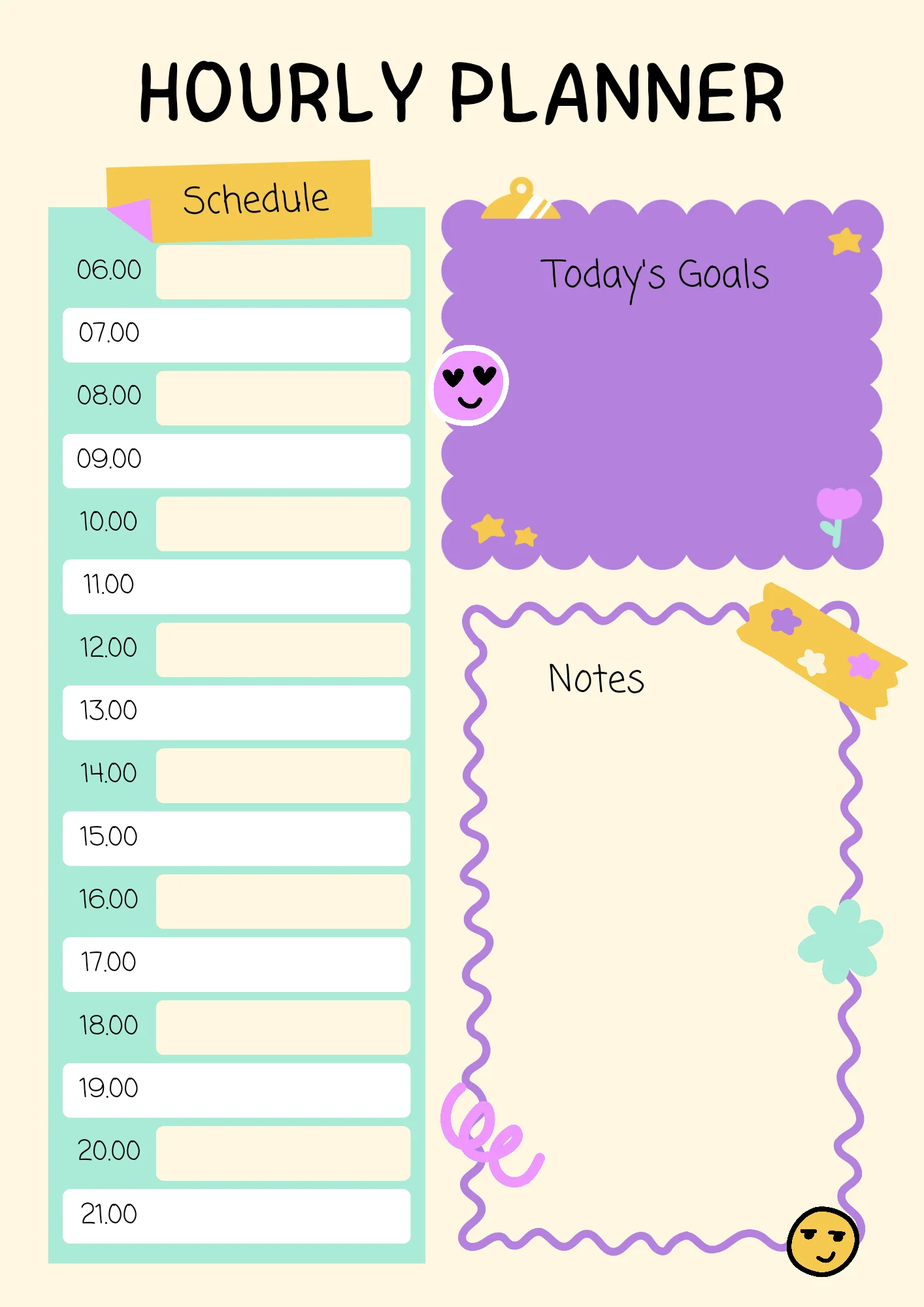 hourly planner template