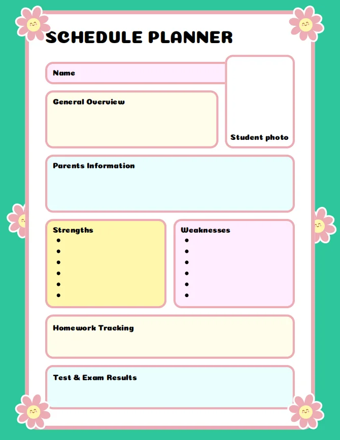 customizable schedule planner template