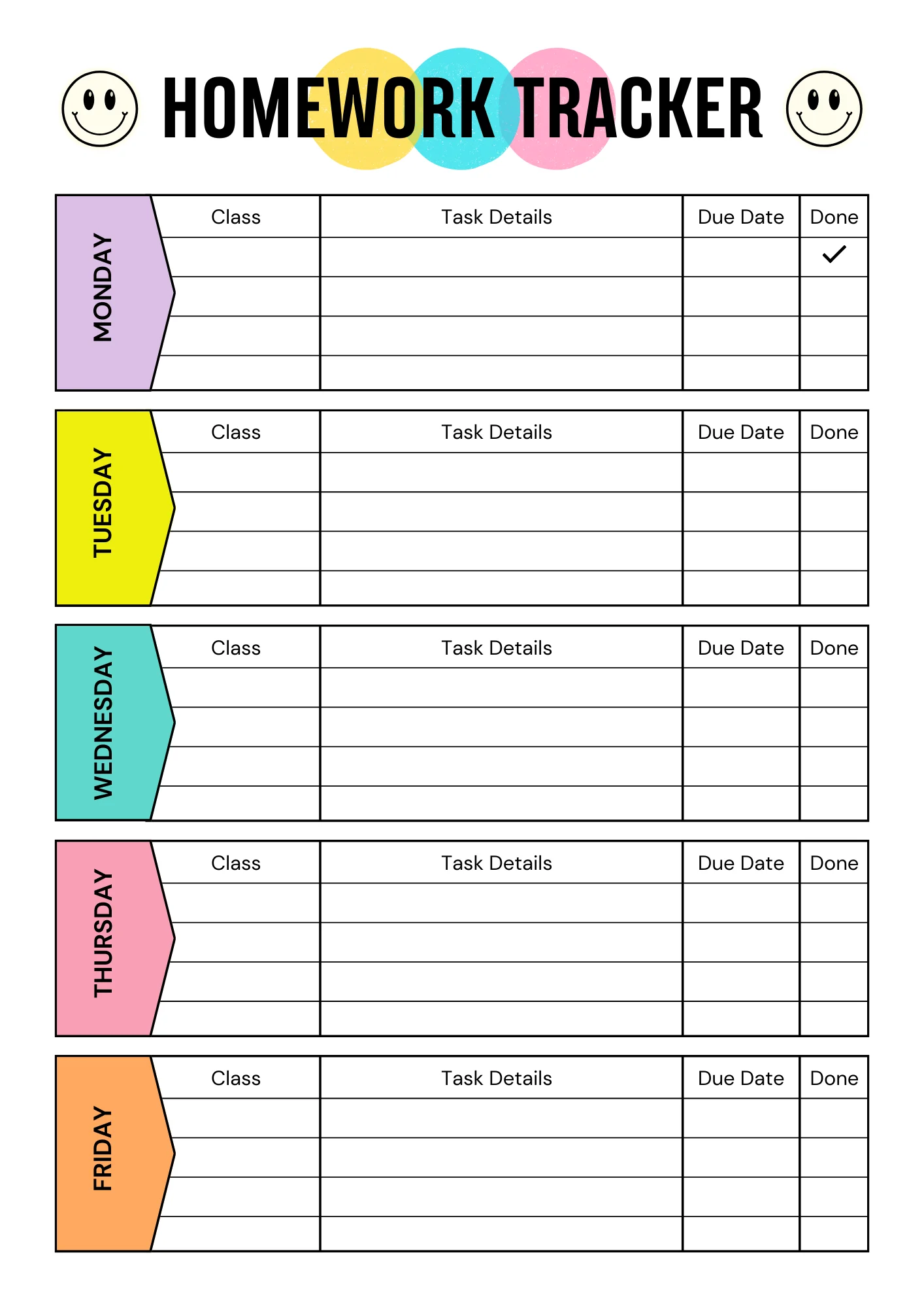 homework planner template