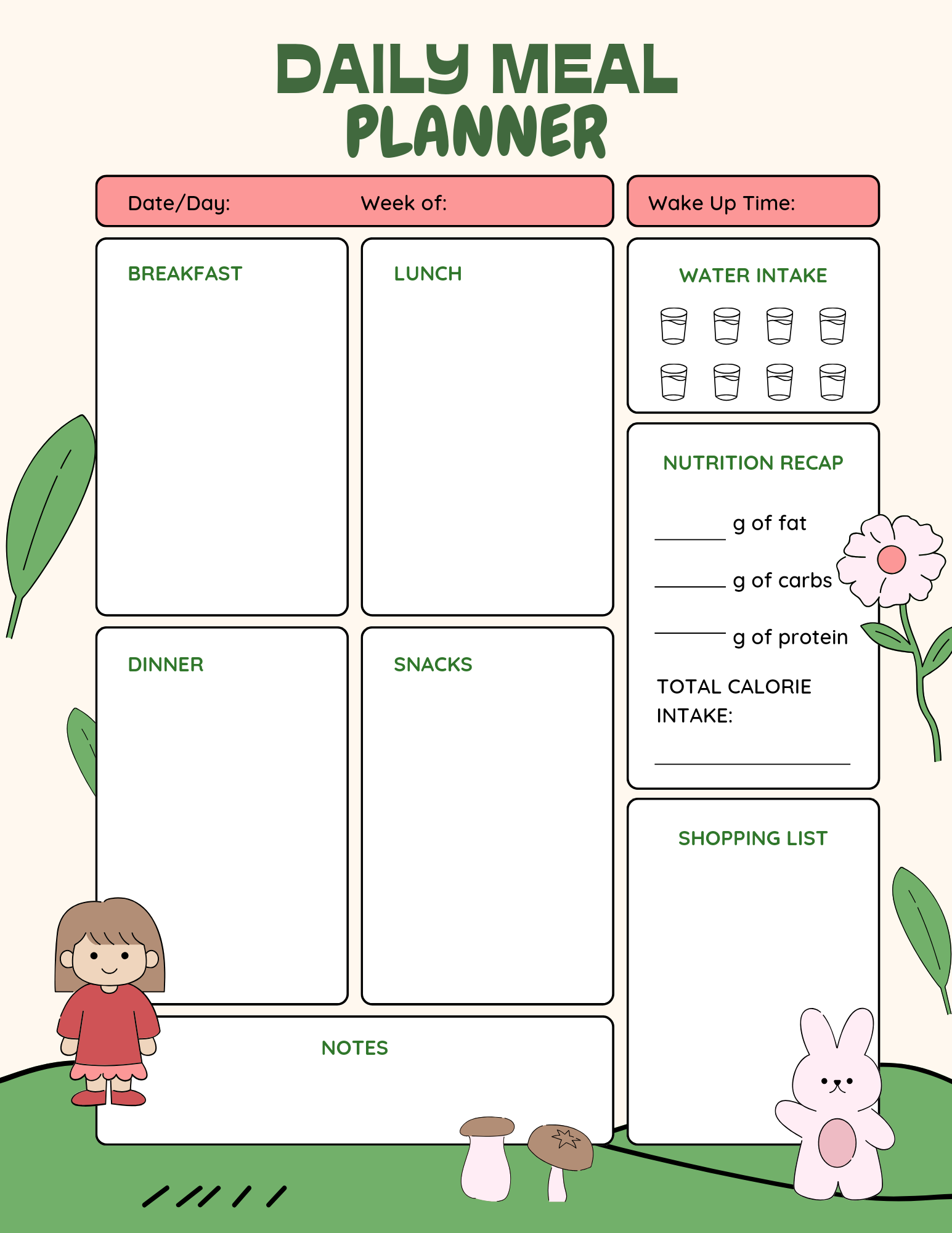 Daily Meal Planner Template