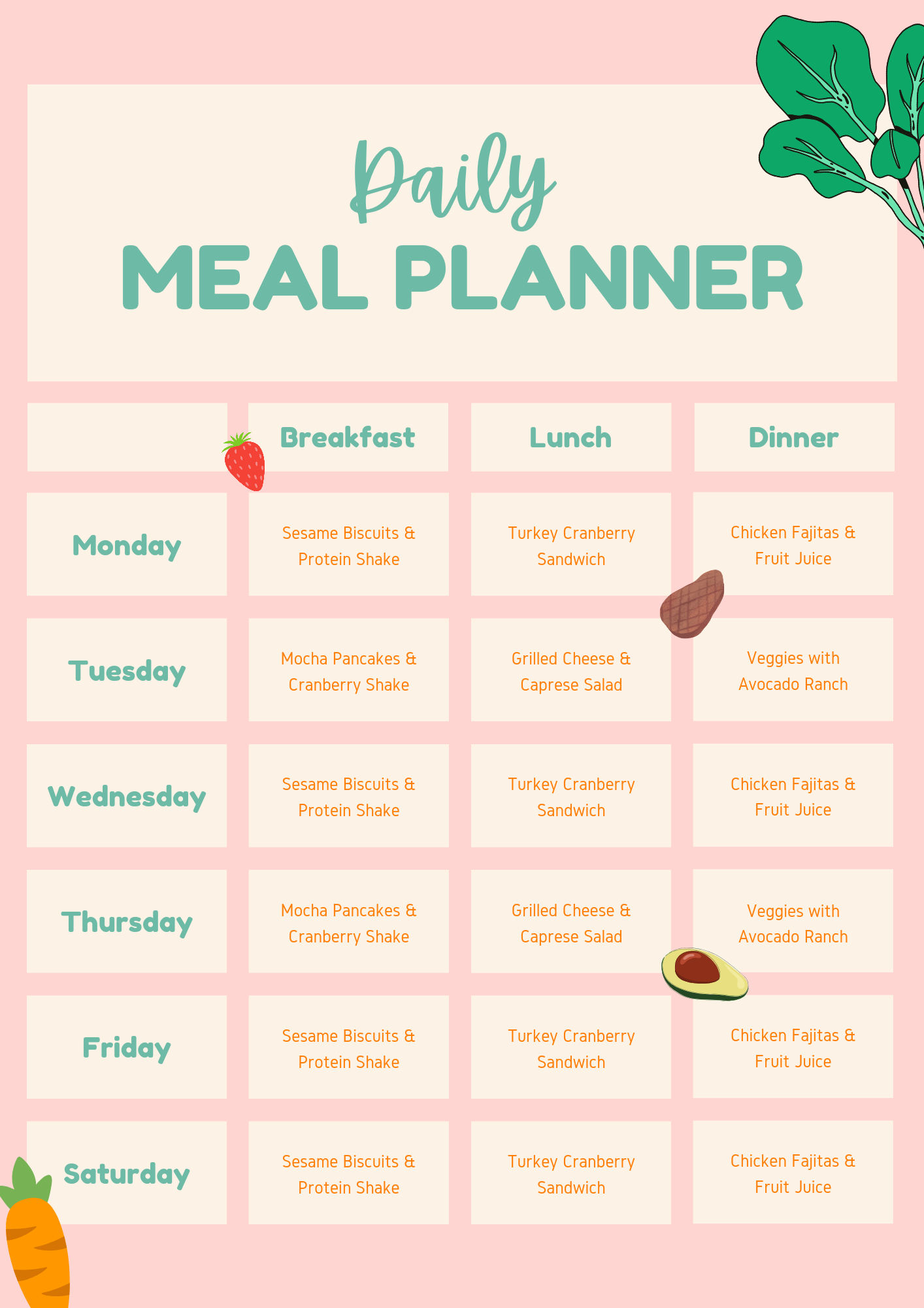 Daily Meal Planner Template