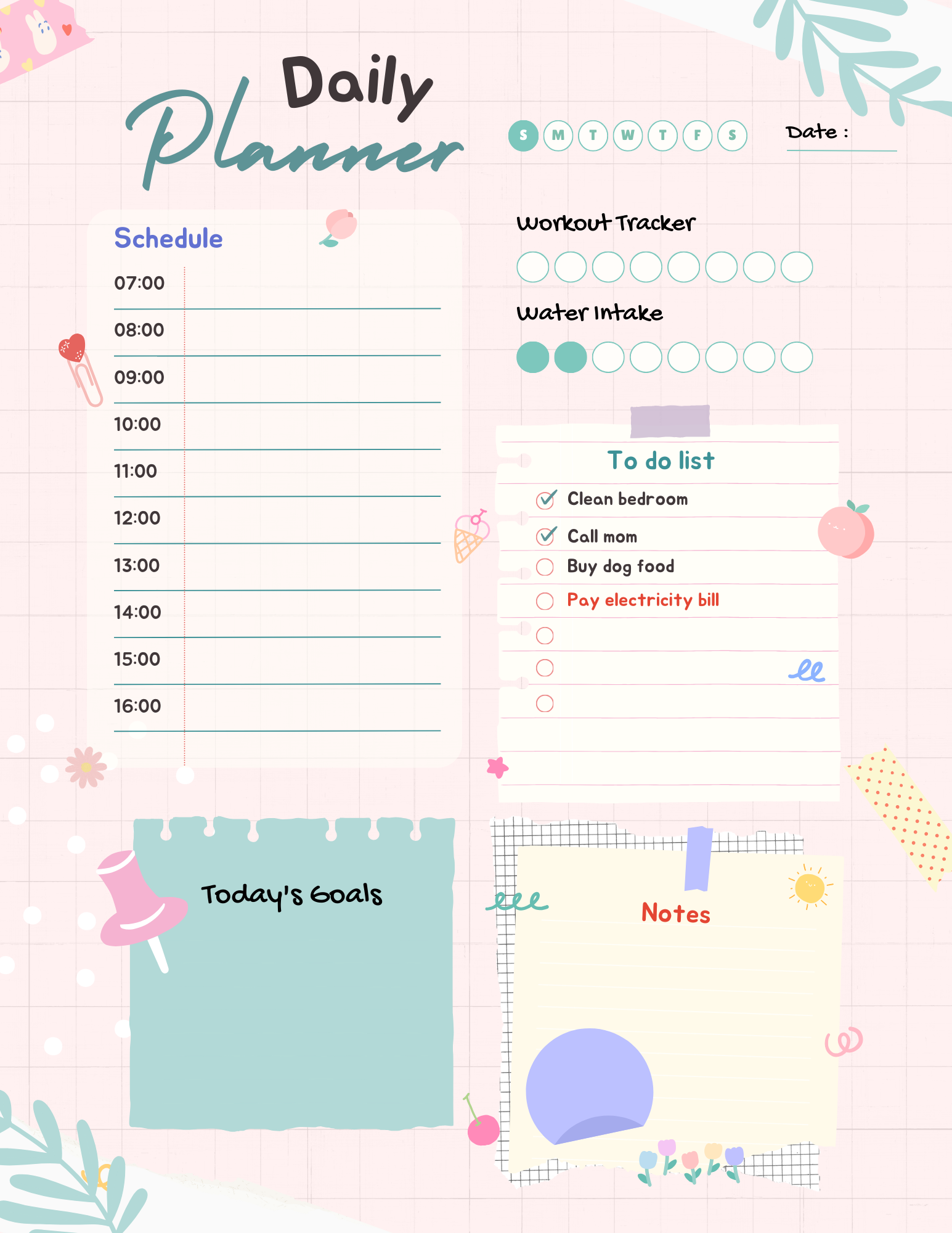 Super Cute Hourly Planner Template