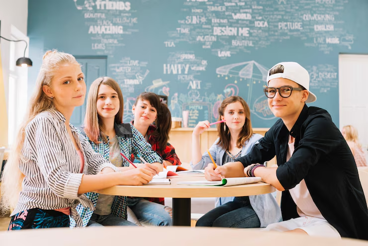 Group of students posing at table