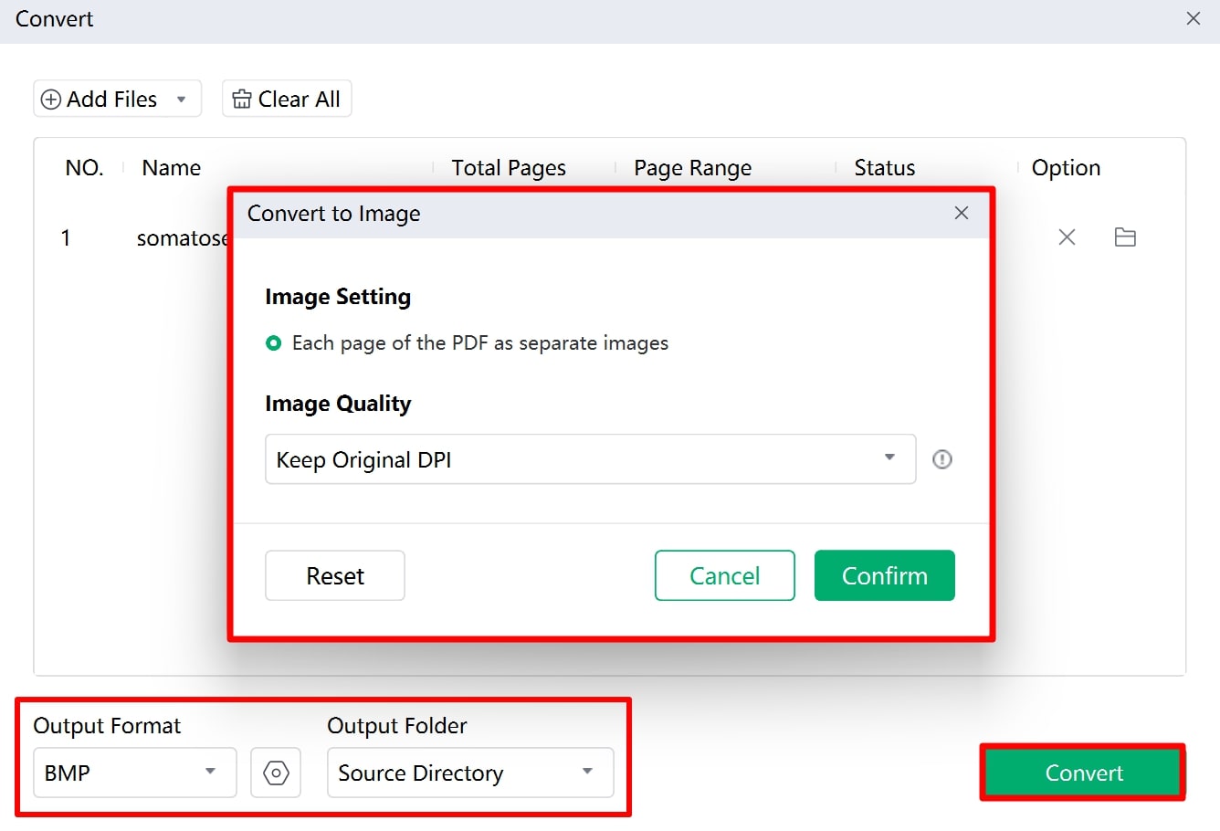 set output parameters and convert