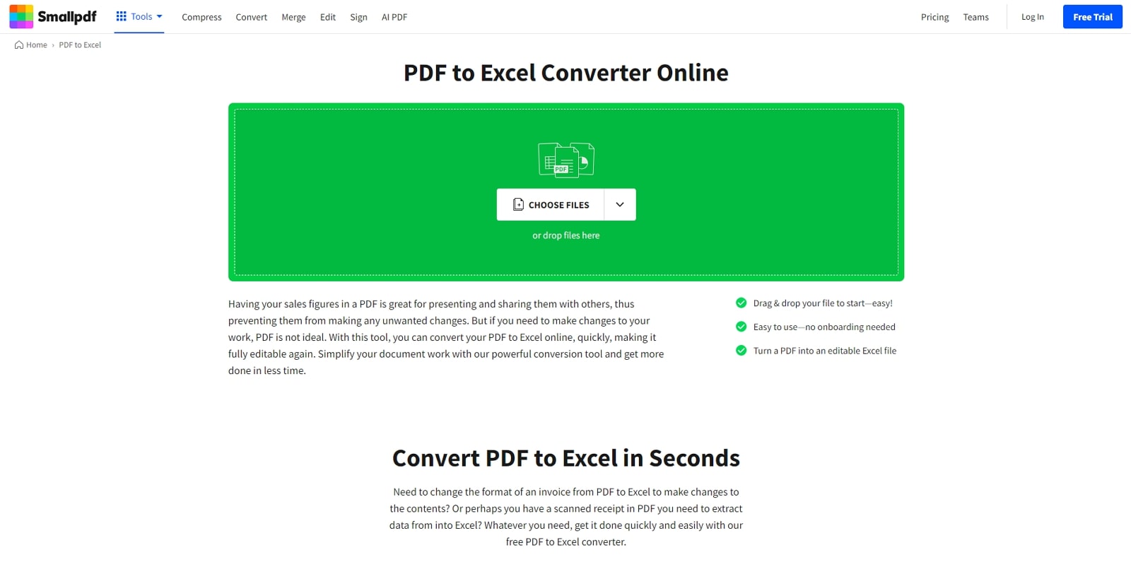 smallpdf pdf to excel converter