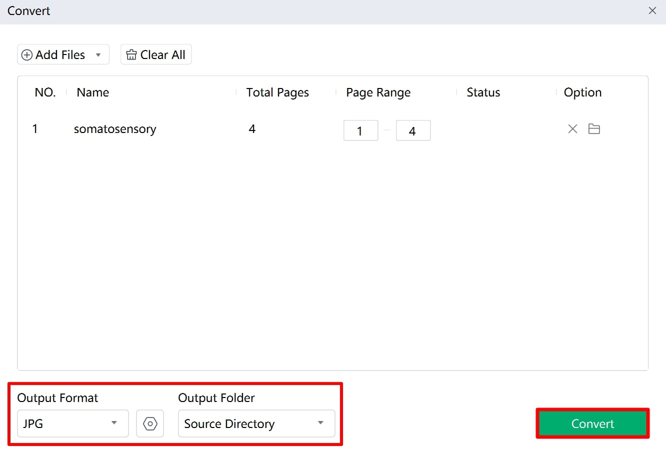 select conversion parameters and execute