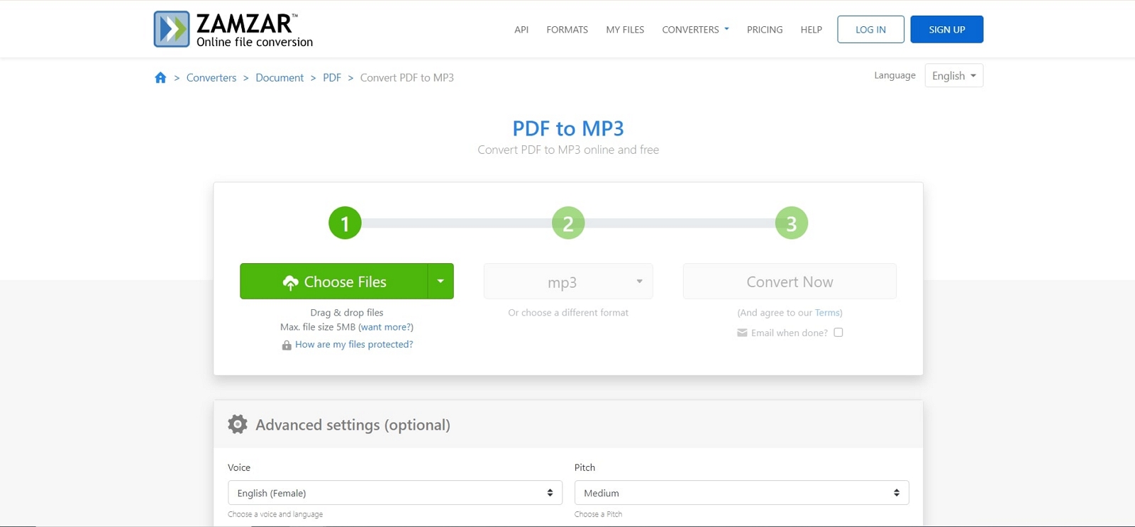 zamzar pdf to mp3 converter