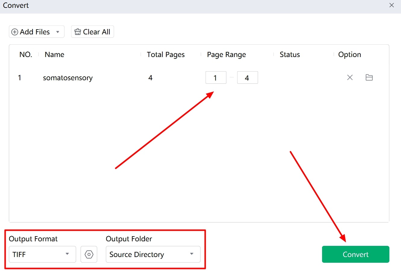 select tiff format and convert