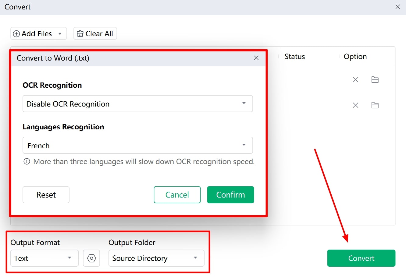 define other parameters and convert