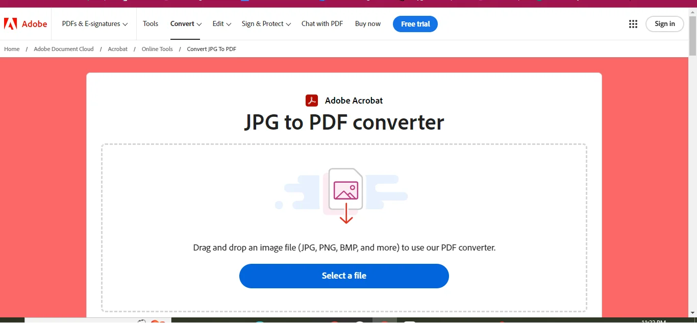 adobe’s png to pdf converter tool