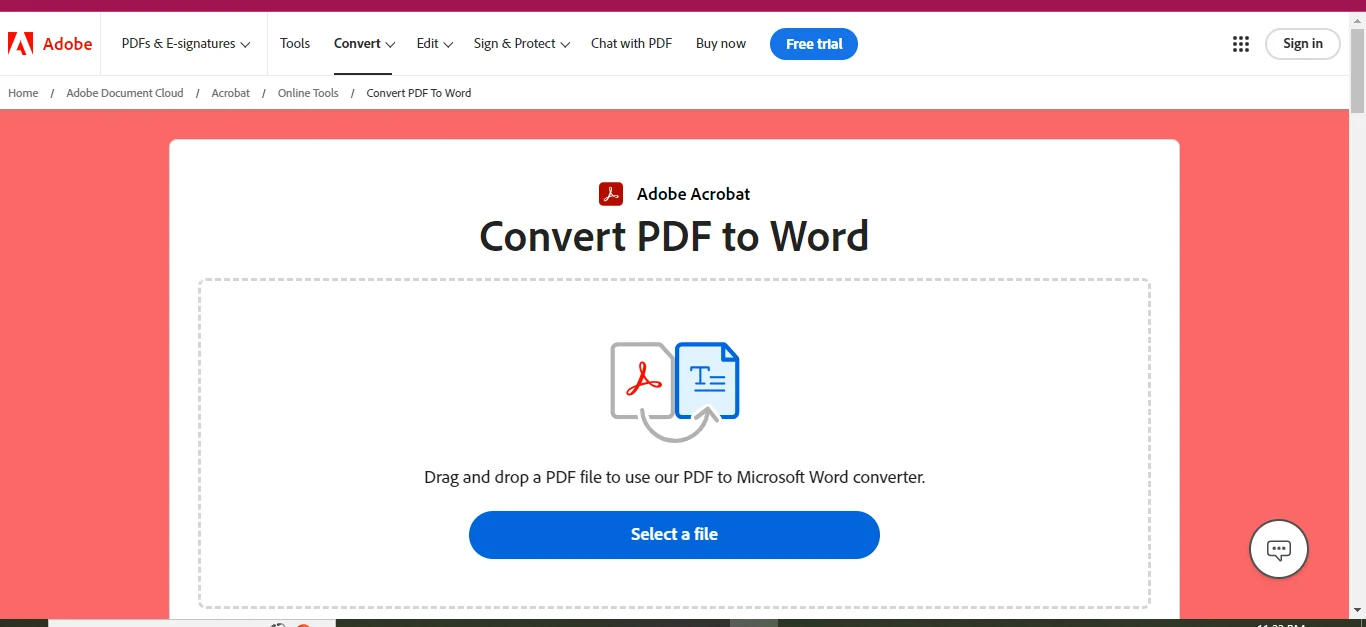 adobe’s pdf to word converter tool