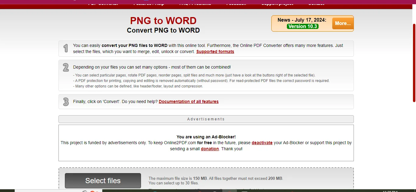 online2pdf’s png to word converter tool