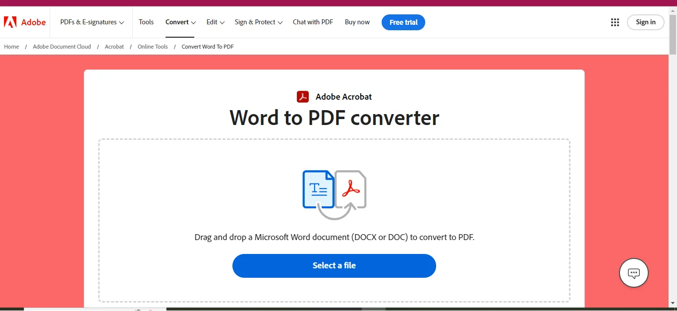 adobe’s word to pdf converter tool