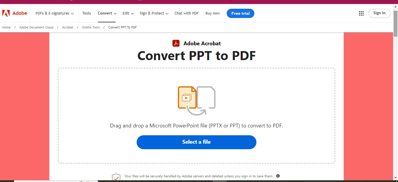 adobe’s ppt to pdf converter tool