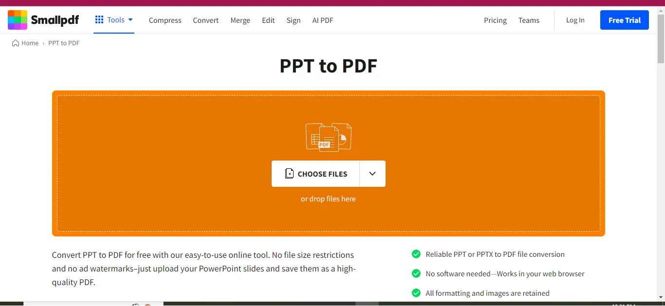 smallpdf’s ppt to pdf converter tool