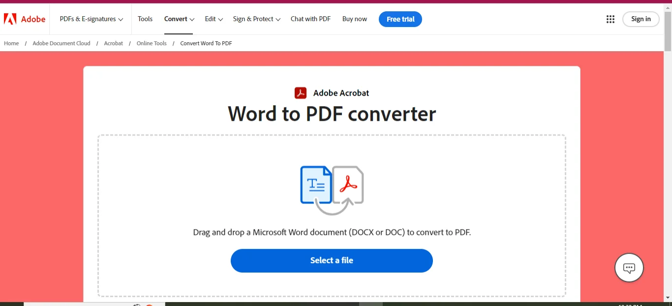 adobe’s word to pdf converter tool