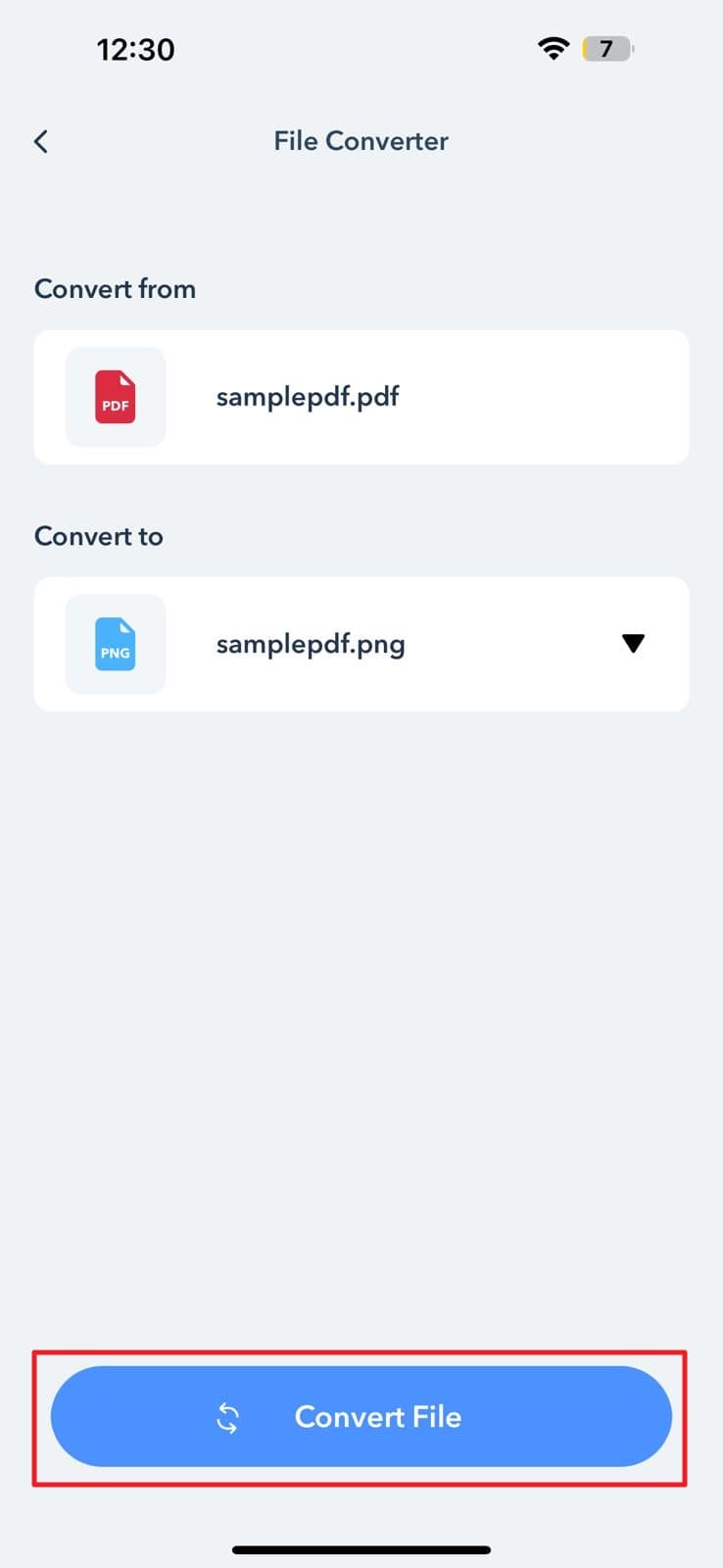 tap the convert file button