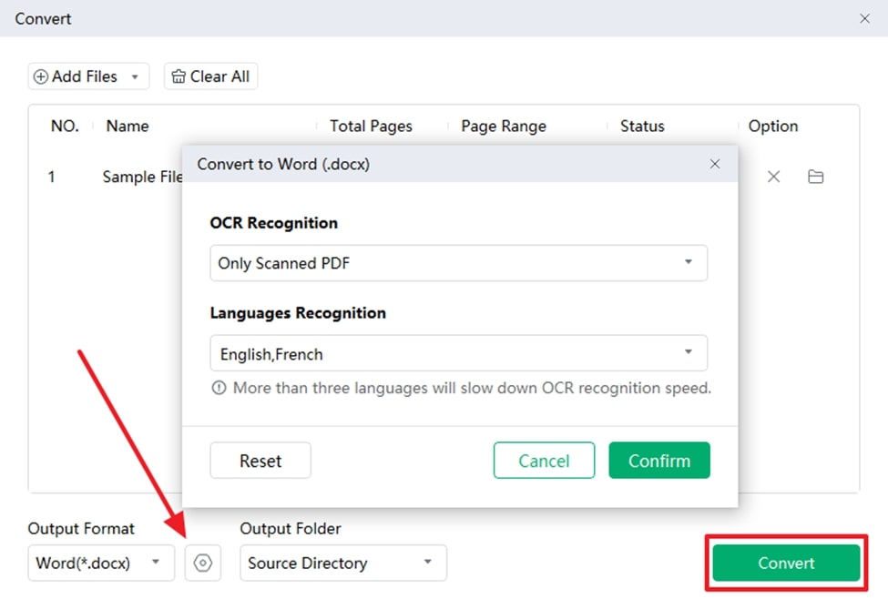 set conversion settings and execute