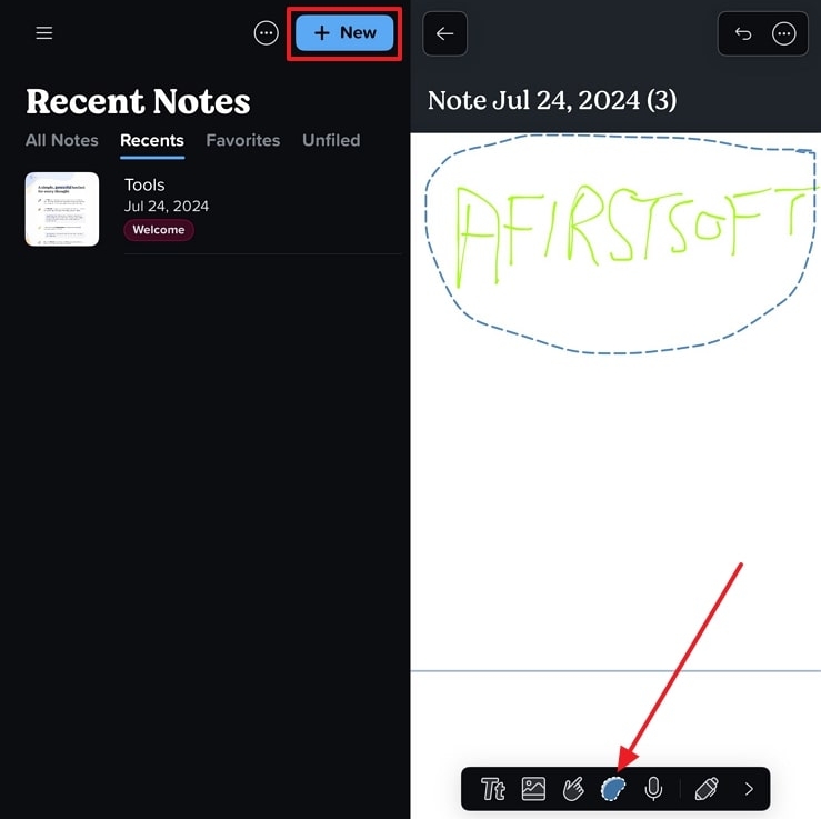 create new note and write