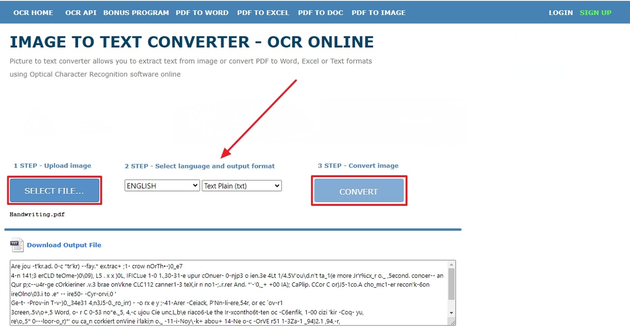 perform text conversion with ocr online