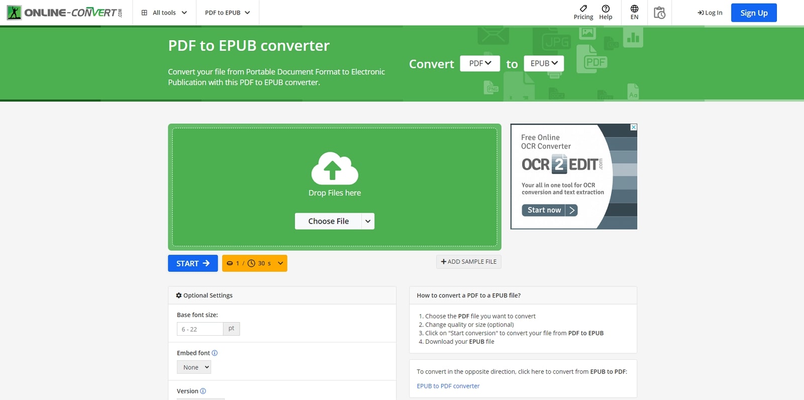 online convert pdf to epub tool