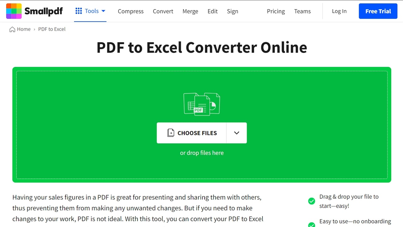 smallpdf convert pdf to excel