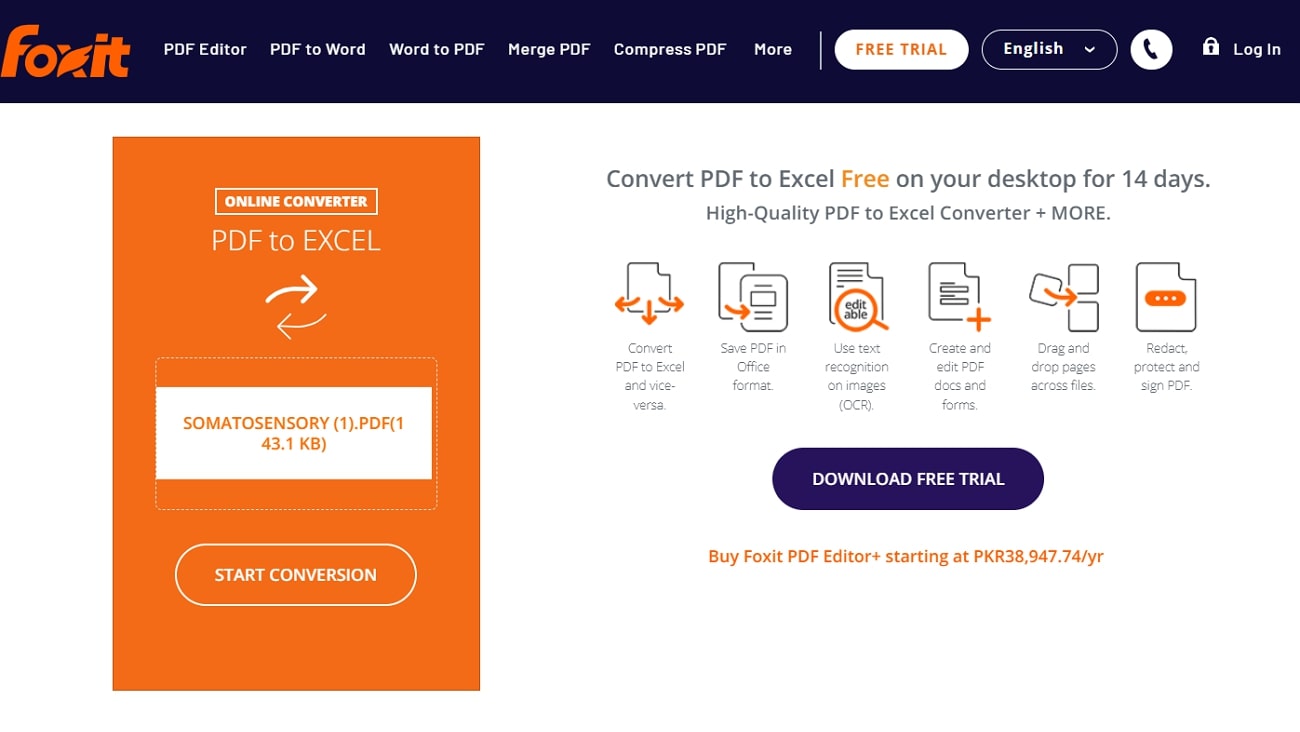 foxit convert pdf to excel