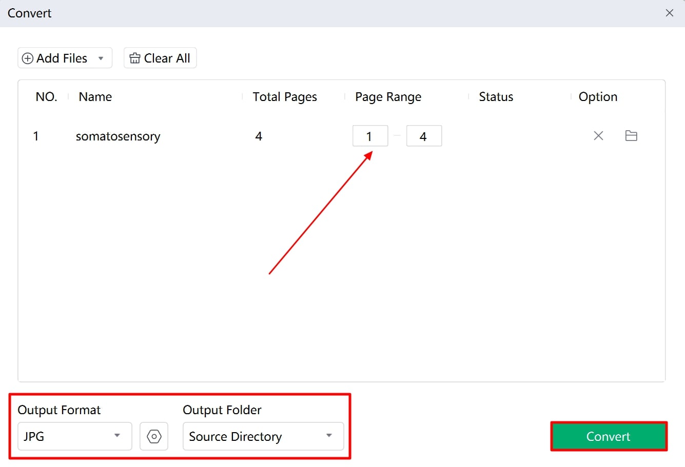 set conversion parameters and convert