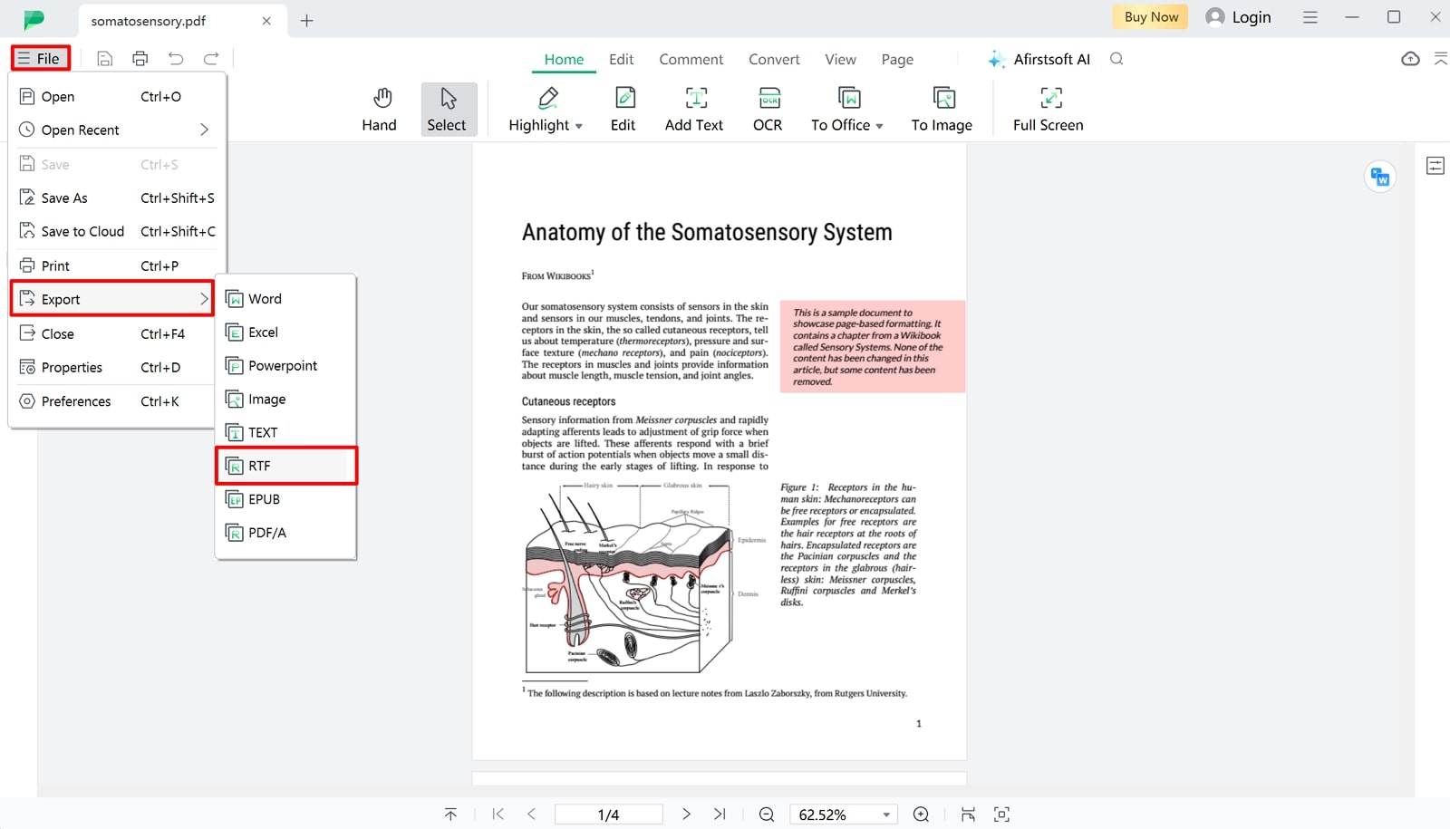 select format for converting pdf