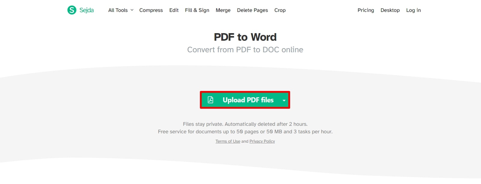 upload pdf file on sejda