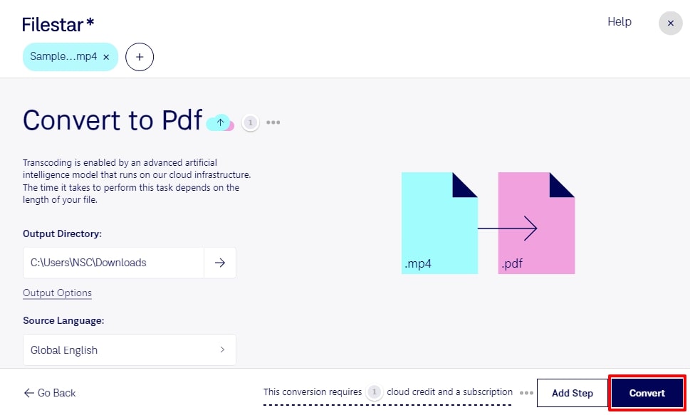 execute the conversion process filestar