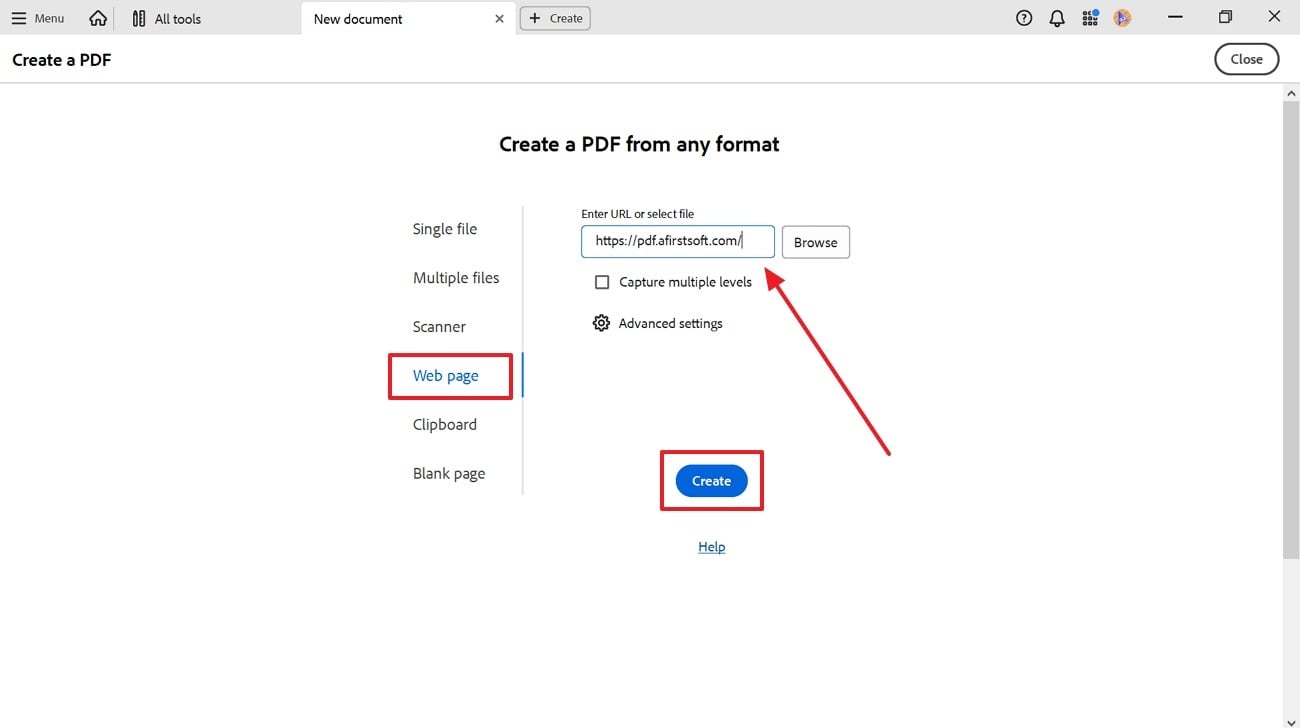 add url and create acrobat pdf