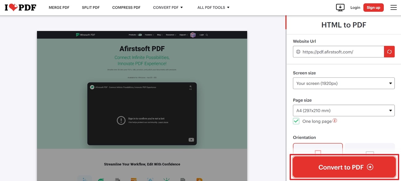 convert webpage to pdf ilovepdf