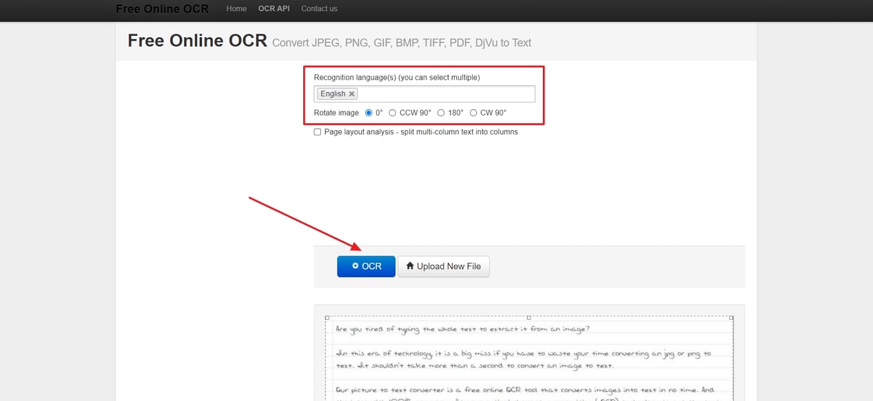 define language and perform ocr