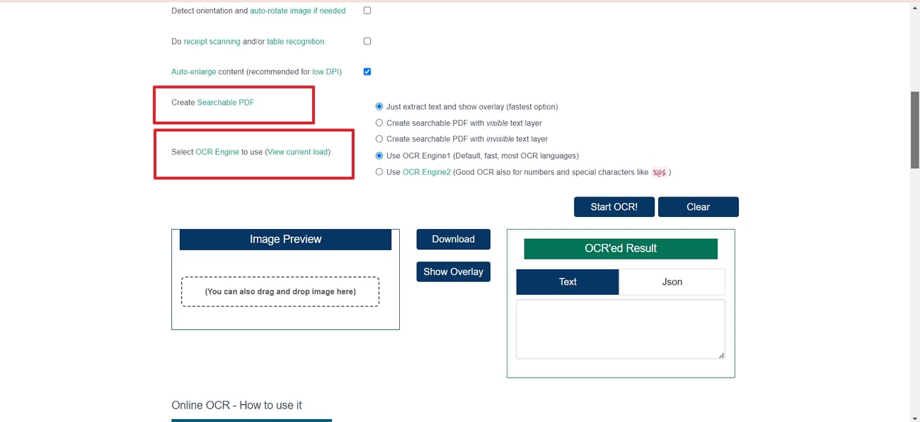 define ocr parameters and execute