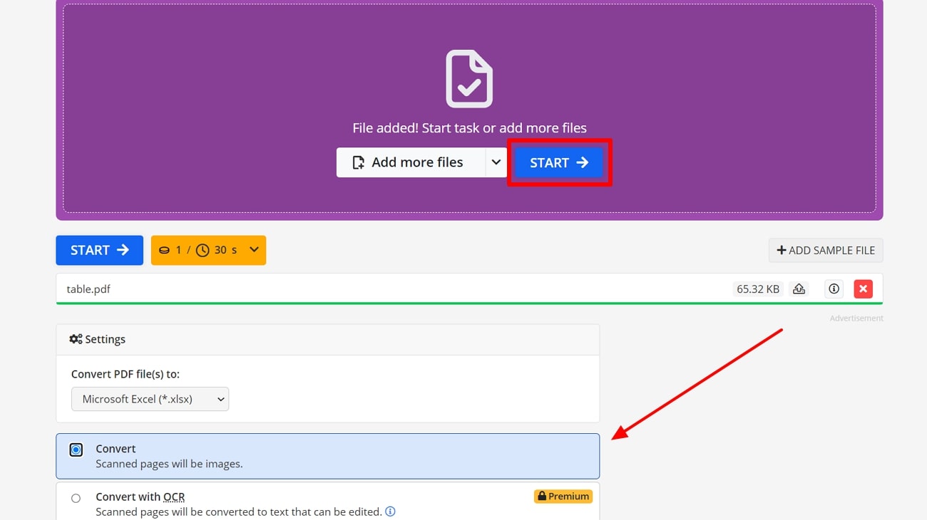 define settings to convert to excel