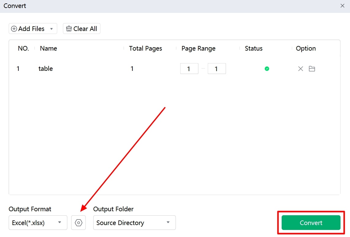 define conversion parameters and execute