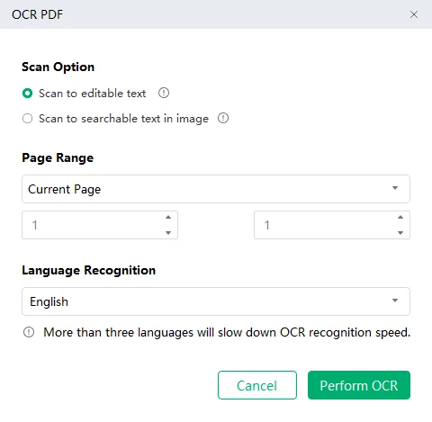 adjusting the settings before performing ocr