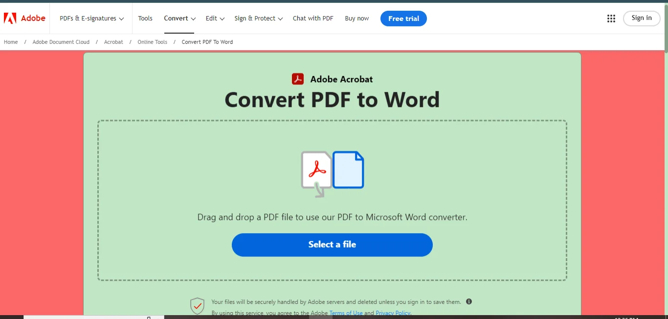 accessing adobe’s free online converter tool