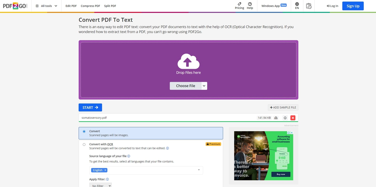 pdf2go pdf to text converter