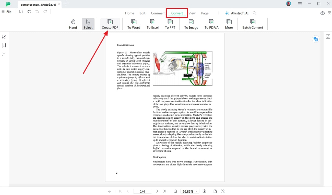 click the create pdf tool