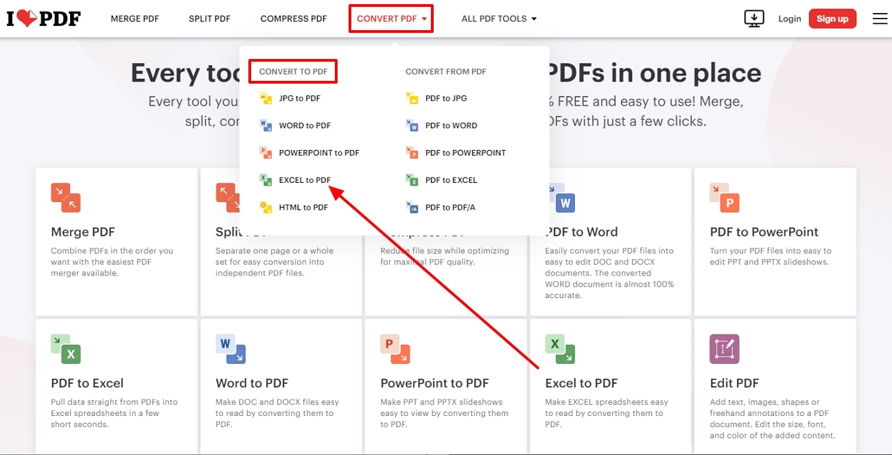 choose excel to pdf tool