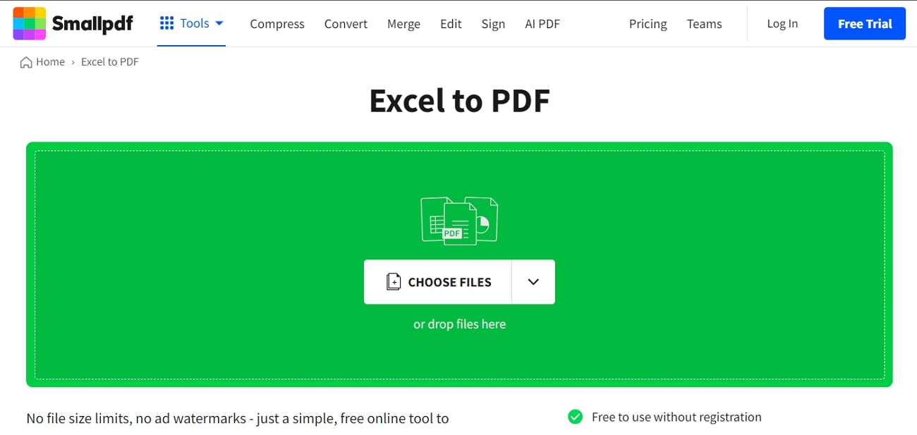 smallpdf online excel to pdf converter