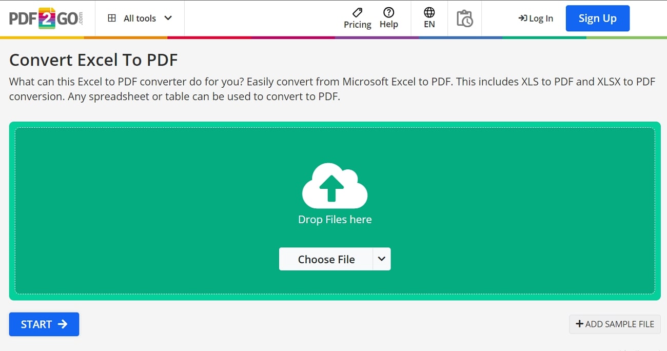 pdf2go online excel to pdf converter