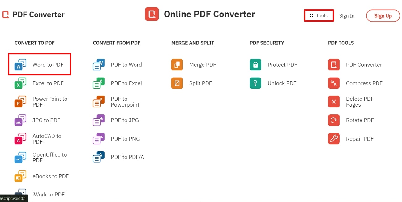 select word to pdf tool