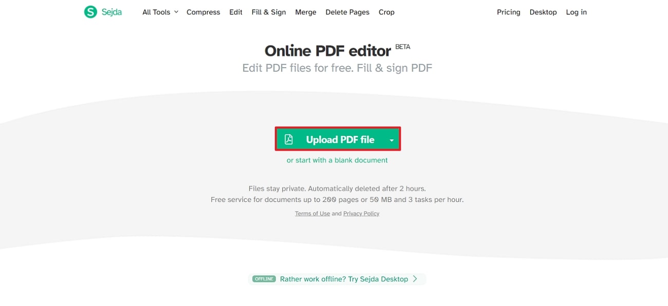 upload pdf in sejda